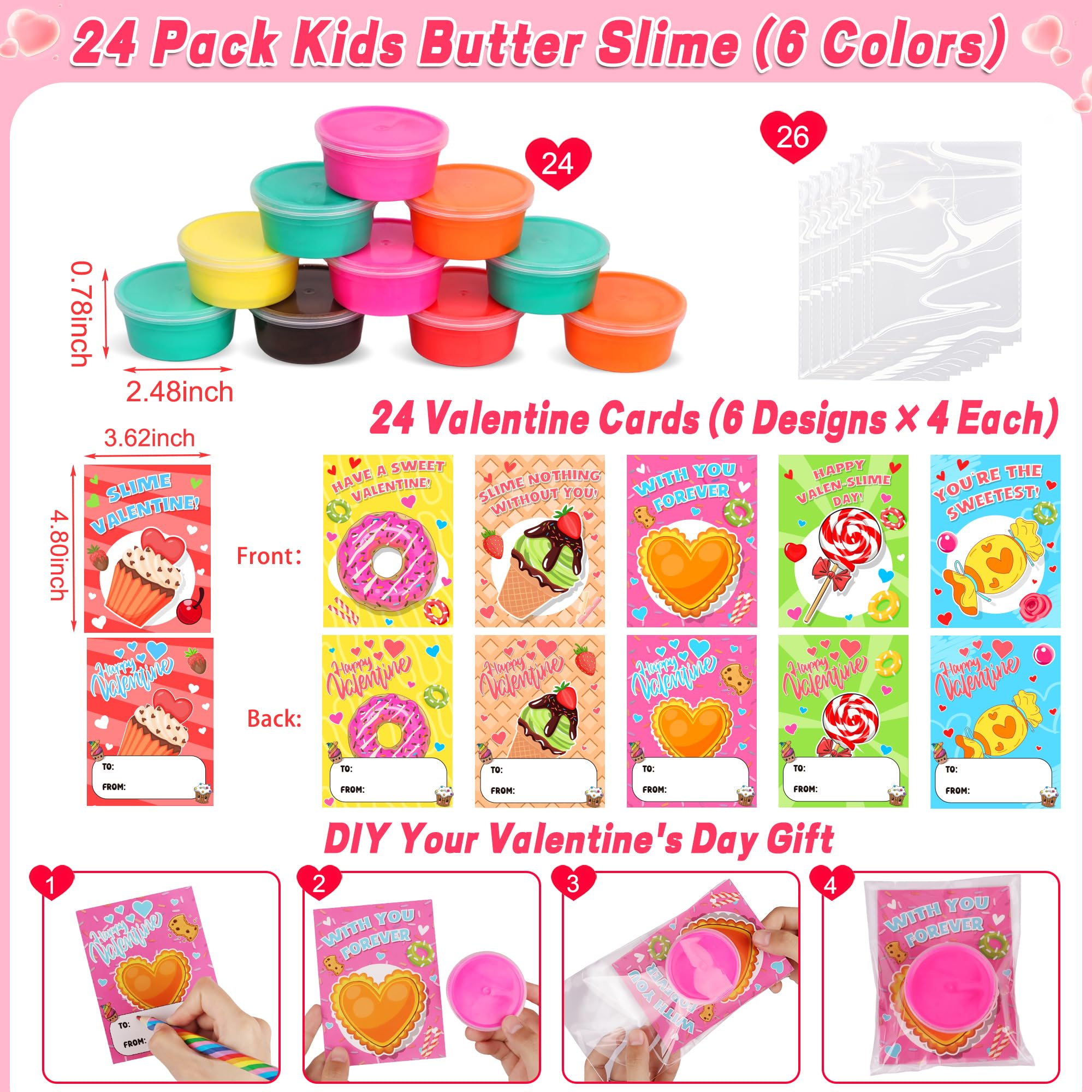 Huyamap 24-Pack Butter Slime Valentines for Kids – Classroom Gifts & Party Favors