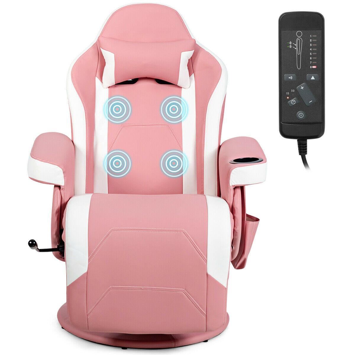 Electric Massage Gaming Chair with Cup Holder and Side Pouch-Black