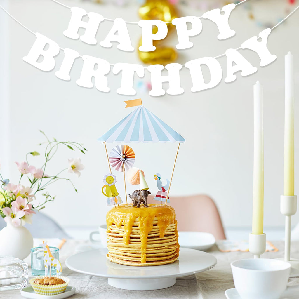 Hxezoc White Happy Birthday Banner Sign – 13-Flag Party Garland for Kids