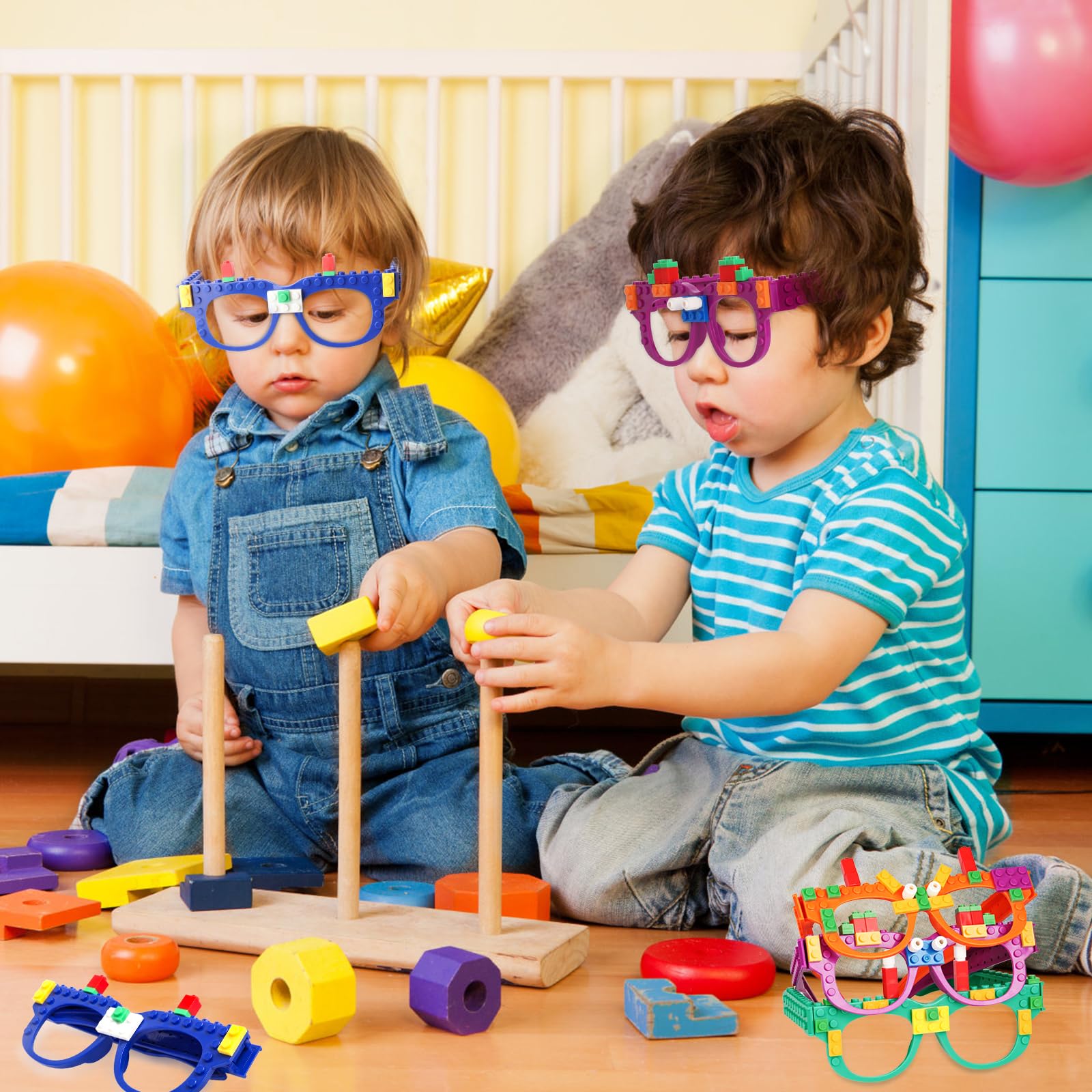 Hxezoc 12 Pcs DIY Building Bricks Glasses – Creative Kids Party Games & Favors