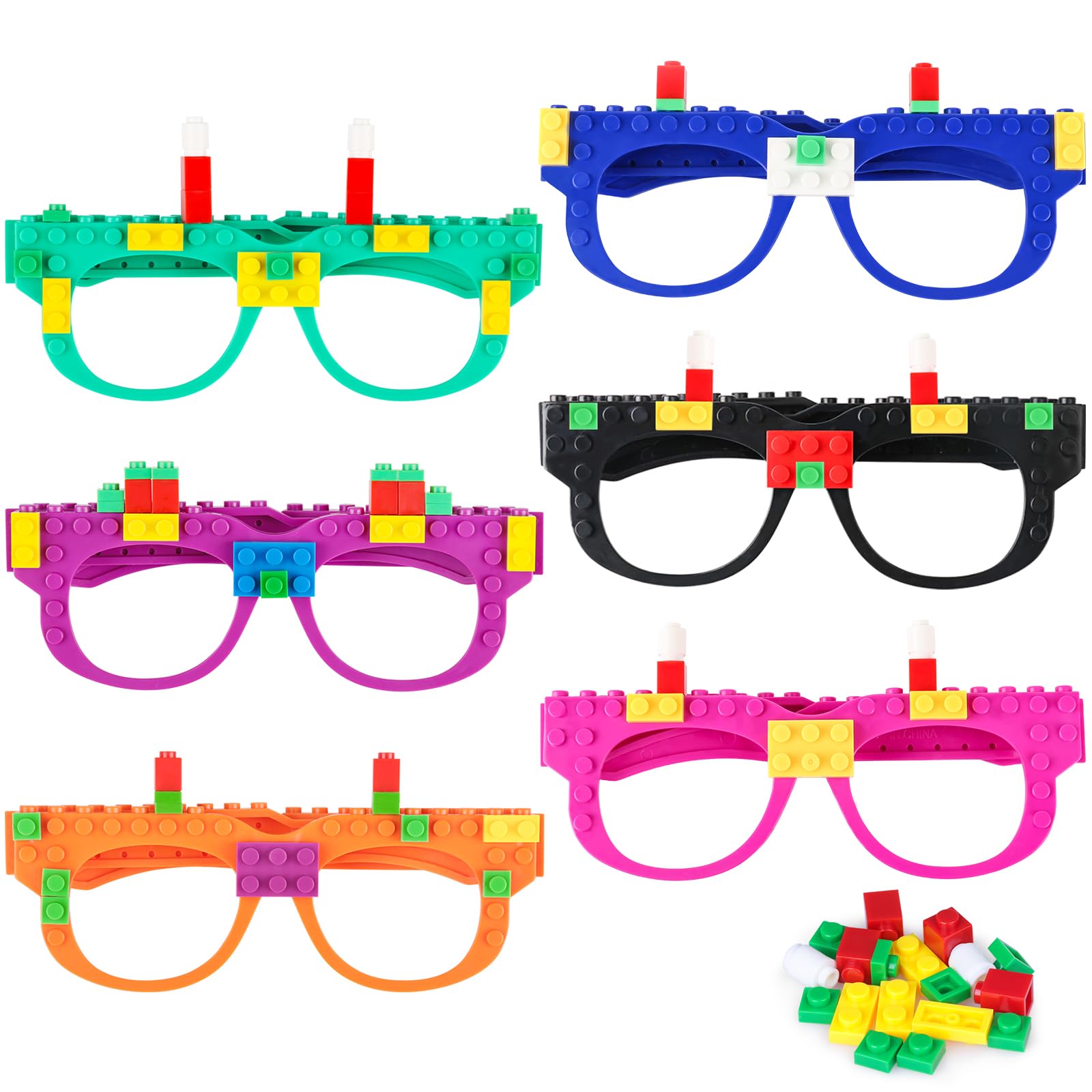 Hxezoc 12 Pcs DIY Building Bricks Glasses – Creative Kids Party Games & Favors