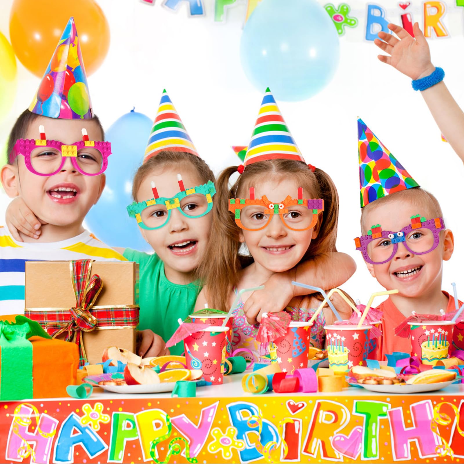 Hxezoc 12 Pcs DIY Building Bricks Glasses – Creative Kids Party Games & Favors