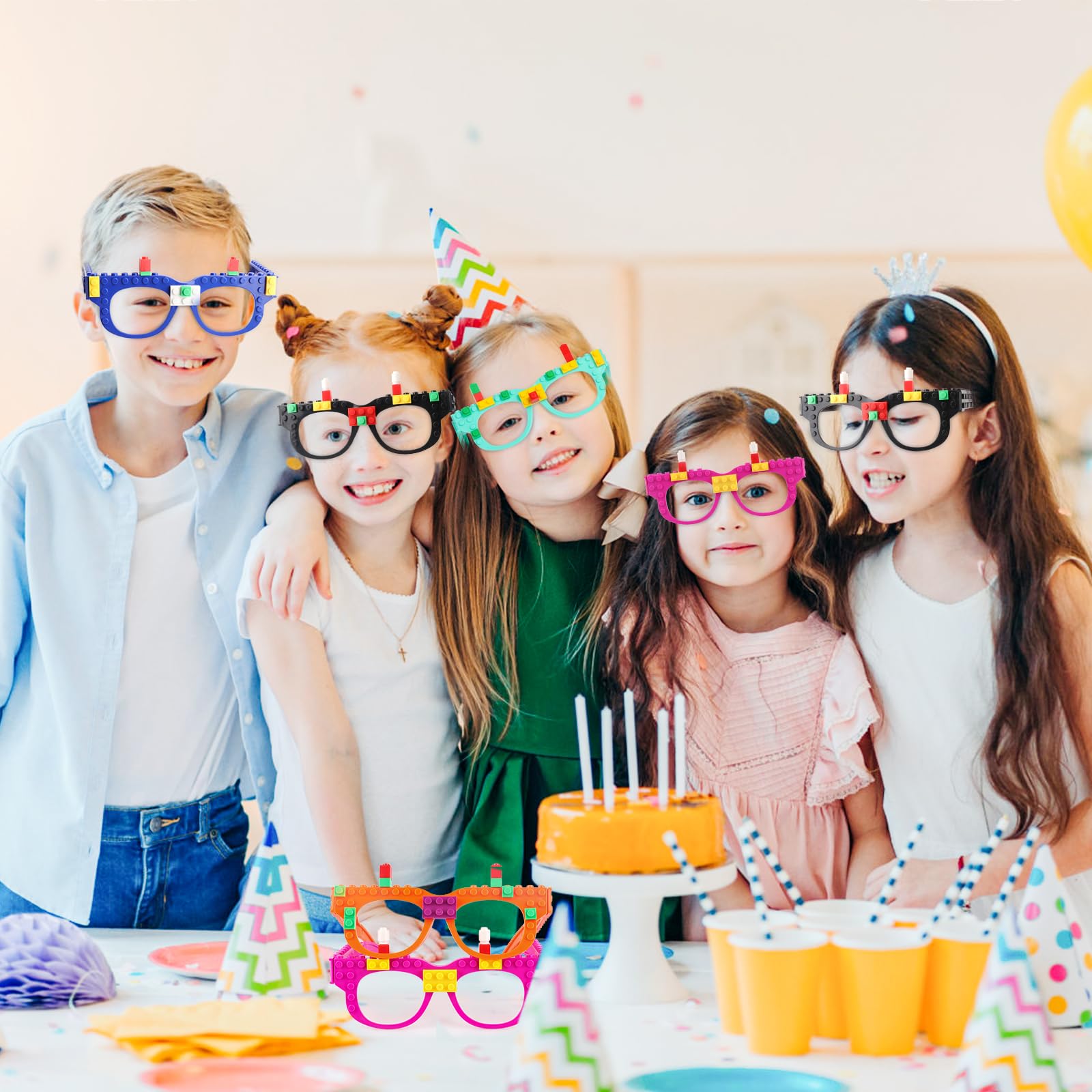 Hxezoc 12 Pcs DIY Building Bricks Glasses – Creative Kids Party Games & Favors