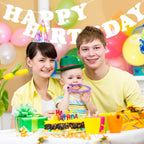 Hxezoc White Happy Birthday Banner Sign – 13-Flag Party Garland for Kids