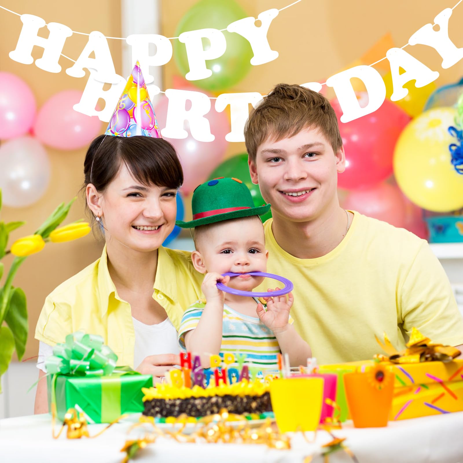 Hxezoc White Happy Birthday Banner Sign – 13-Flag Party Garland for Kids