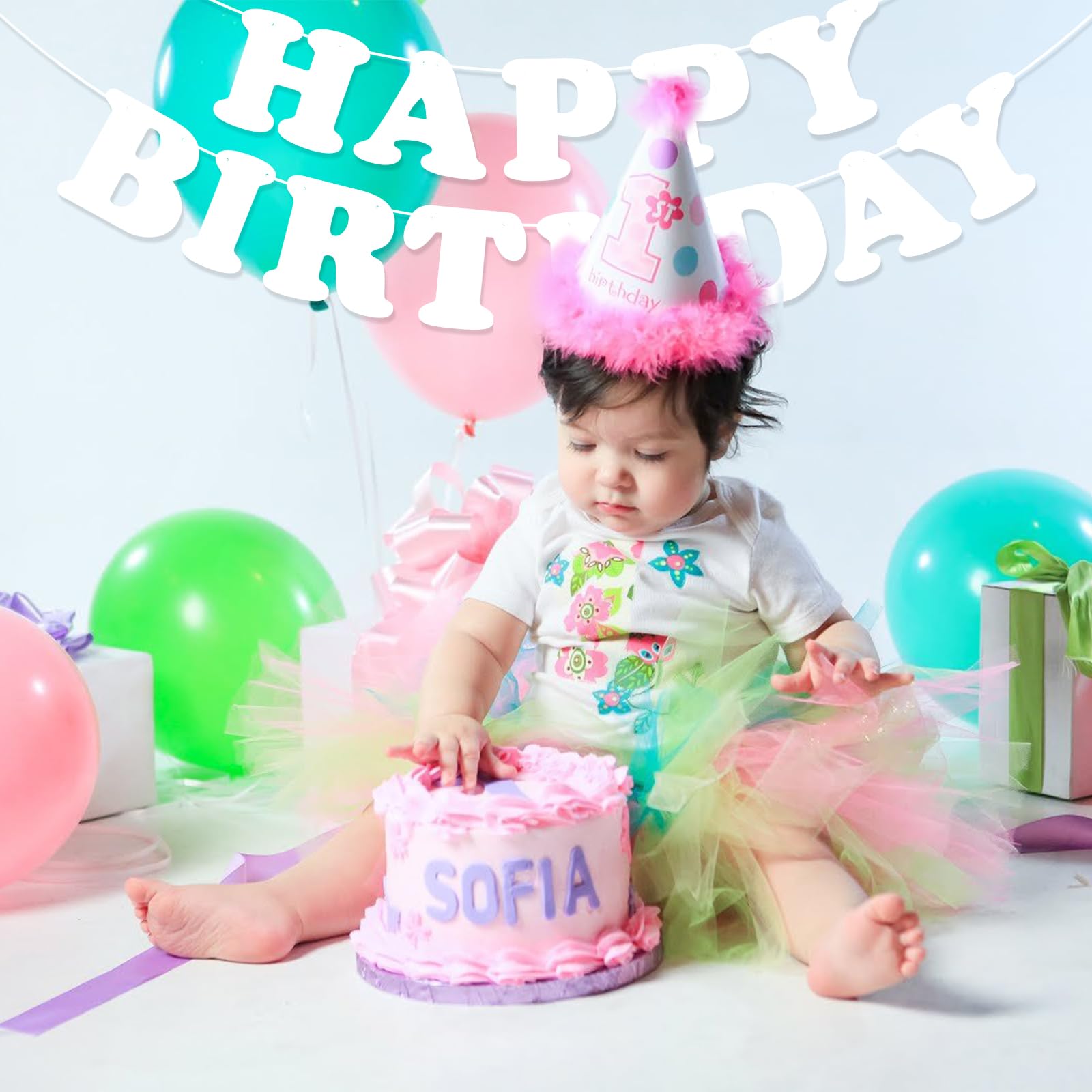 Hxezoc White Happy Birthday Banner Sign – 13-Flag Party Garland for Kids