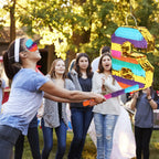 Hxezoc Rainbow Number 6 Pinata with Blindfold & Bat — 16.1 x 10.6 x 3.2 in for 6th Birthday Parties