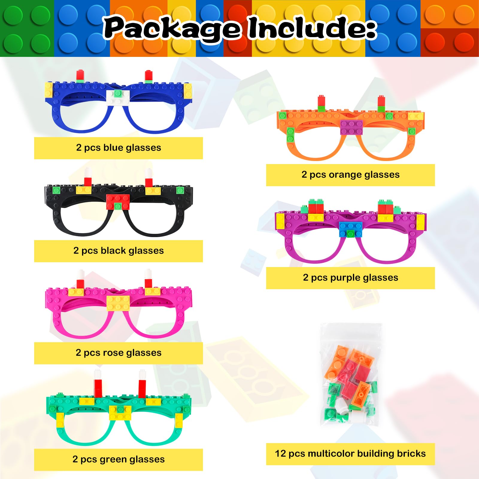 Hxezoc 12 Pcs DIY Building Bricks Glasses – Creative Kids Party Games & Favors