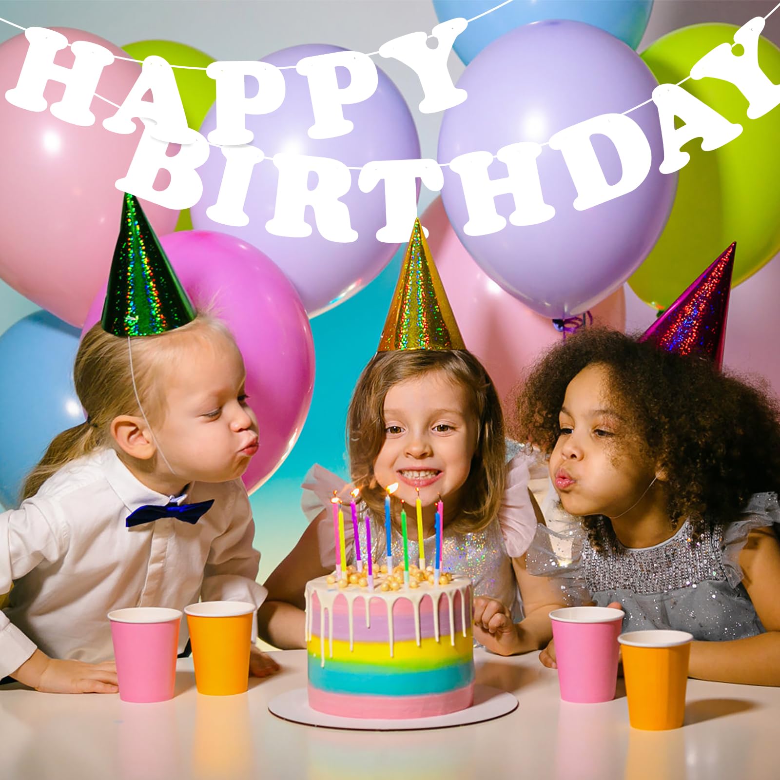 Hxezoc White Happy Birthday Banner Sign – 13-Flag Party Garland for Kids
