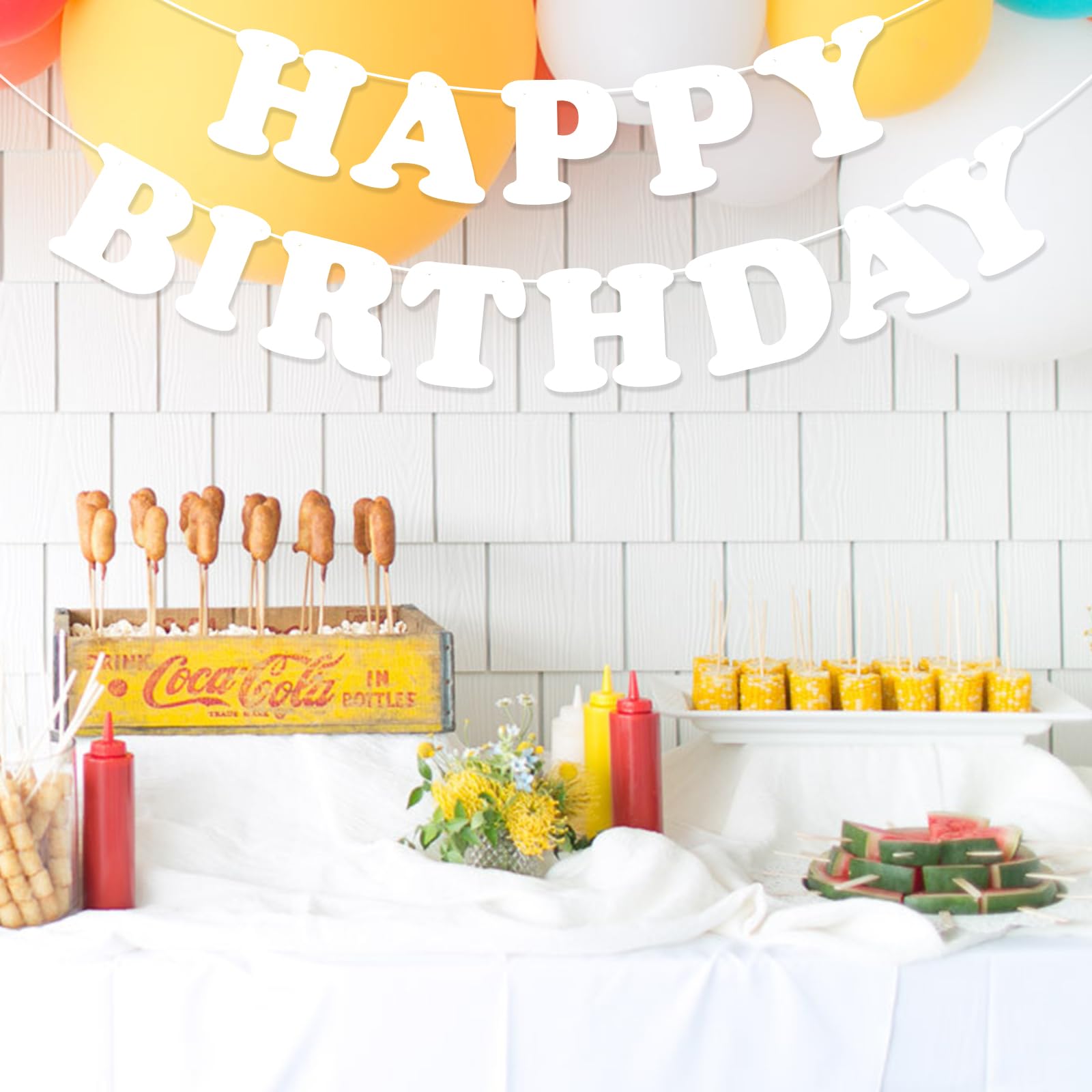 Hxezoc White Happy Birthday Banner Sign – 13-Flag Party Garland for Kids