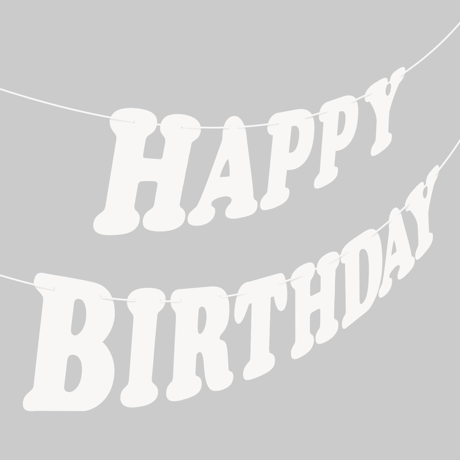 Hxezoc White Happy Birthday Banner Sign – 13-Flag Party Garland for Kids
