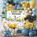 HYCSANBAO Construction 3rd Birthday Party Supplies for Boys | Backdrop, Balloon Garland, Cake Toppers