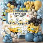 HYCSANBAO Construction 3rd Birthday Party Supplies for Boys | Backdrop, Balloon Garland, Cake Toppers