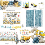 HYCSANBAO Construction 3rd Birthday Party Supplies for Boys | Backdrop, Balloon Garland, Cake Toppers