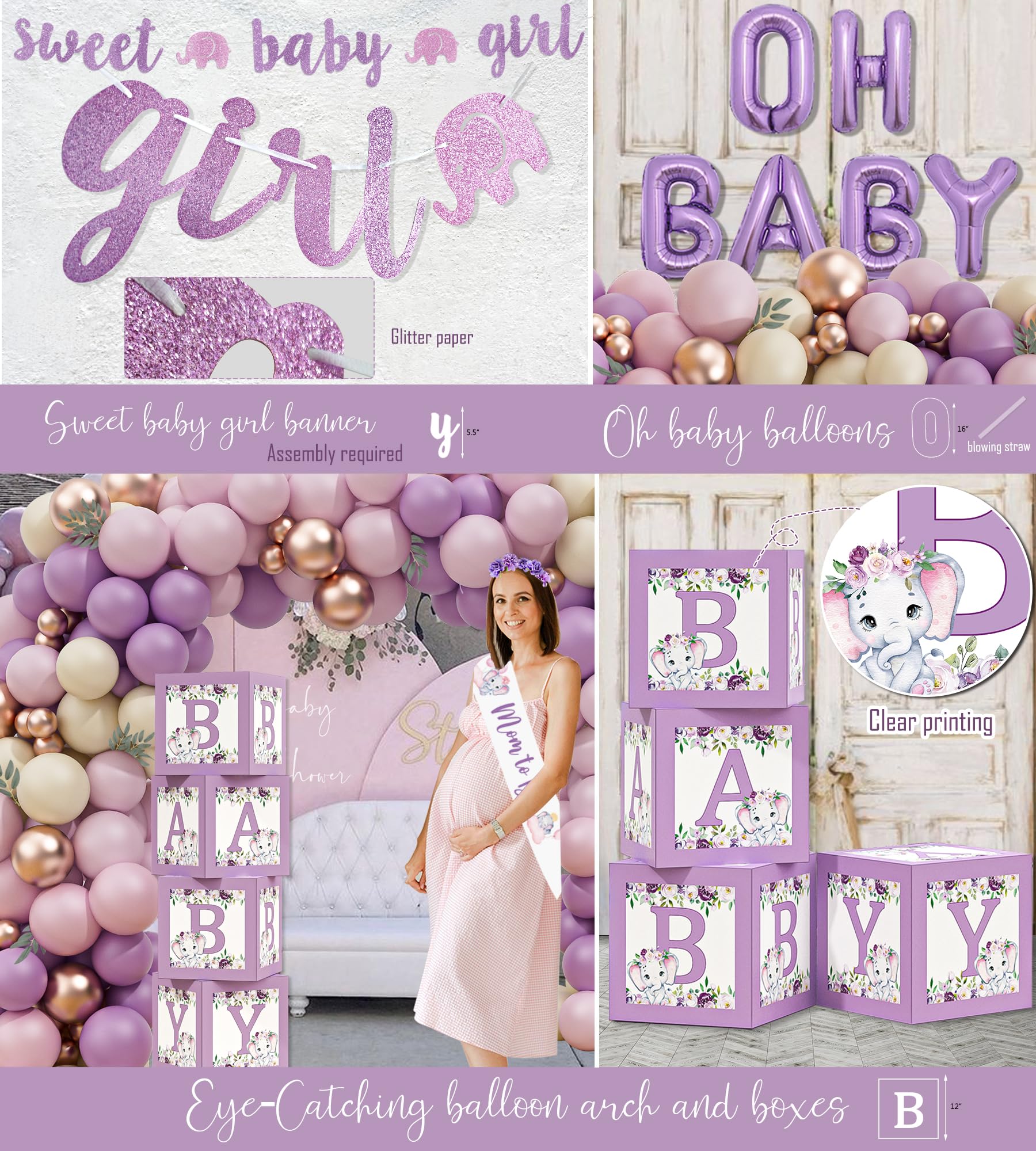 HYCSANBAO Elephant Baby Shower Decorations – It’s a Girl Theme