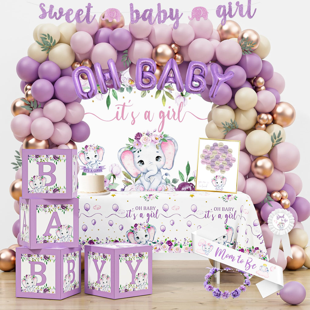 HYCSANBAO Elephant Baby Shower Decorations – It’s a Girl Theme
