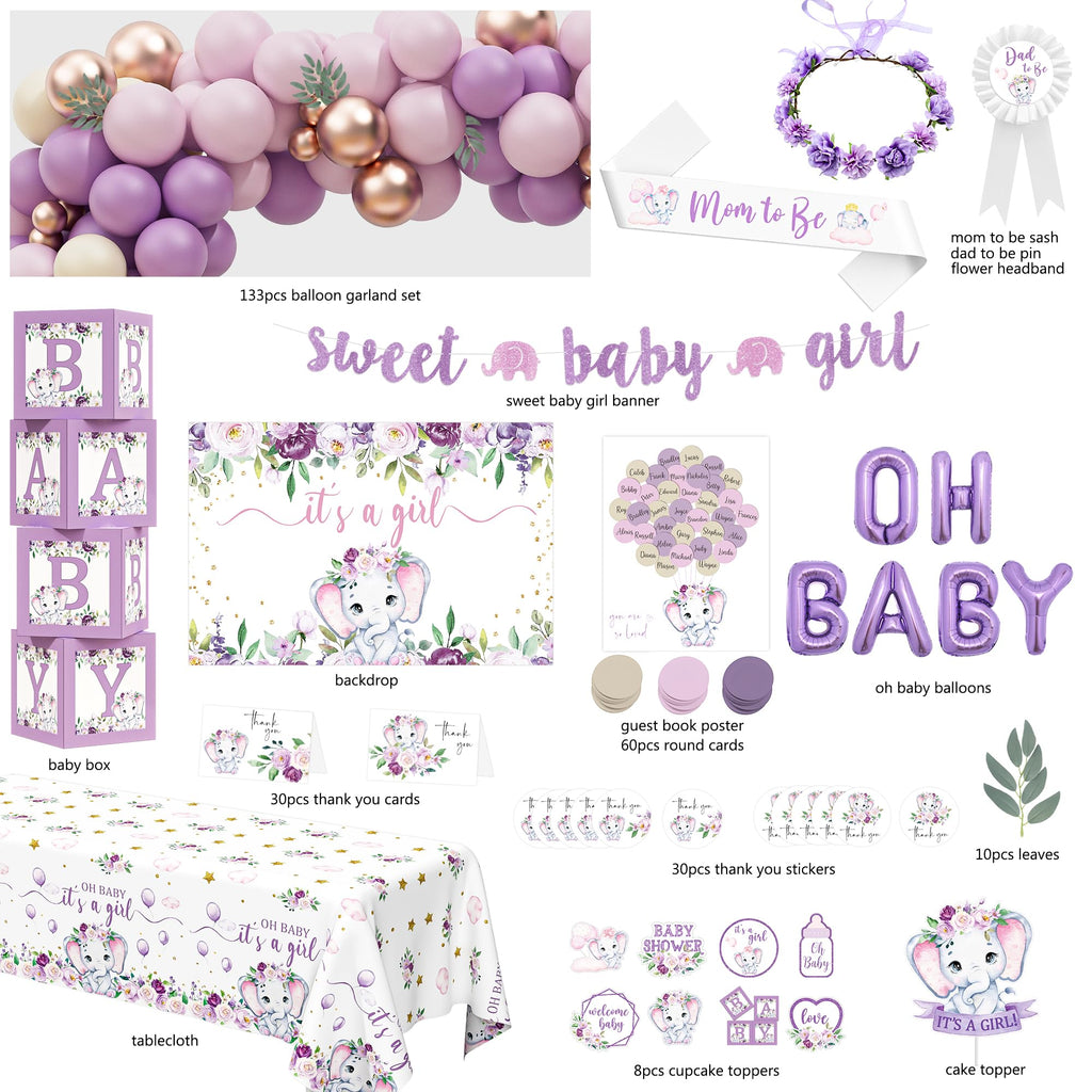 HYCSANBAO Elephant Baby Shower Decorations – It’s a Girl Theme