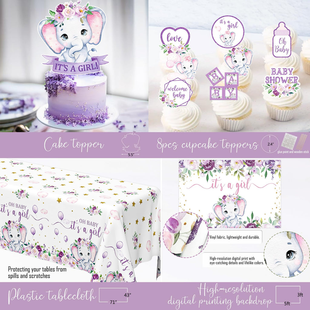 HYCSANBAO Elephant Baby Shower Decorations – It’s a Girl Theme