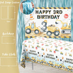 HYCSANBAO Construction 3rd Birthday Party Supplies for Boys | Backdrop, Balloon Garland, Cake Toppers