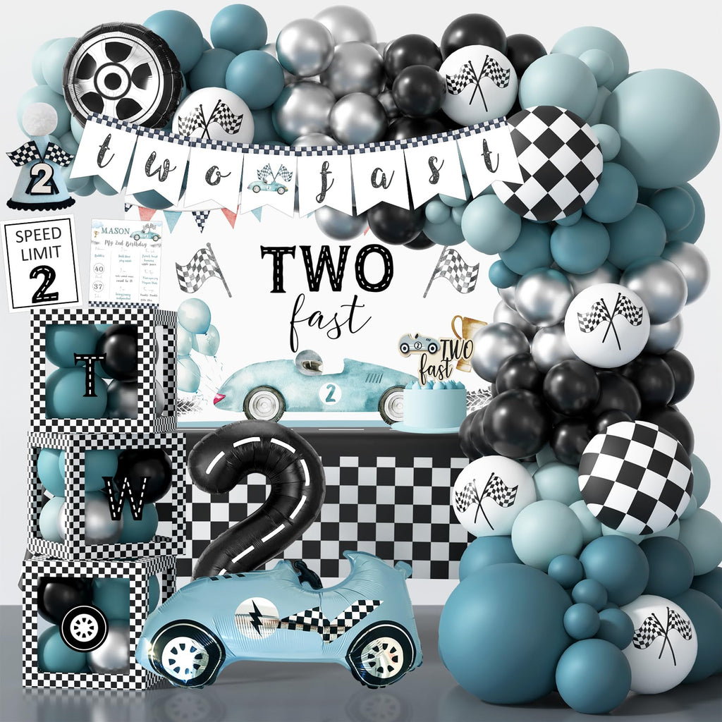 HYCSANBAO Two Fast Birthday Decorations – Race Car 2nd Birthday Kit