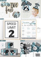 HYCSANBAO Two Fast Birthday Decorations – Race Car 2nd Birthday Kit