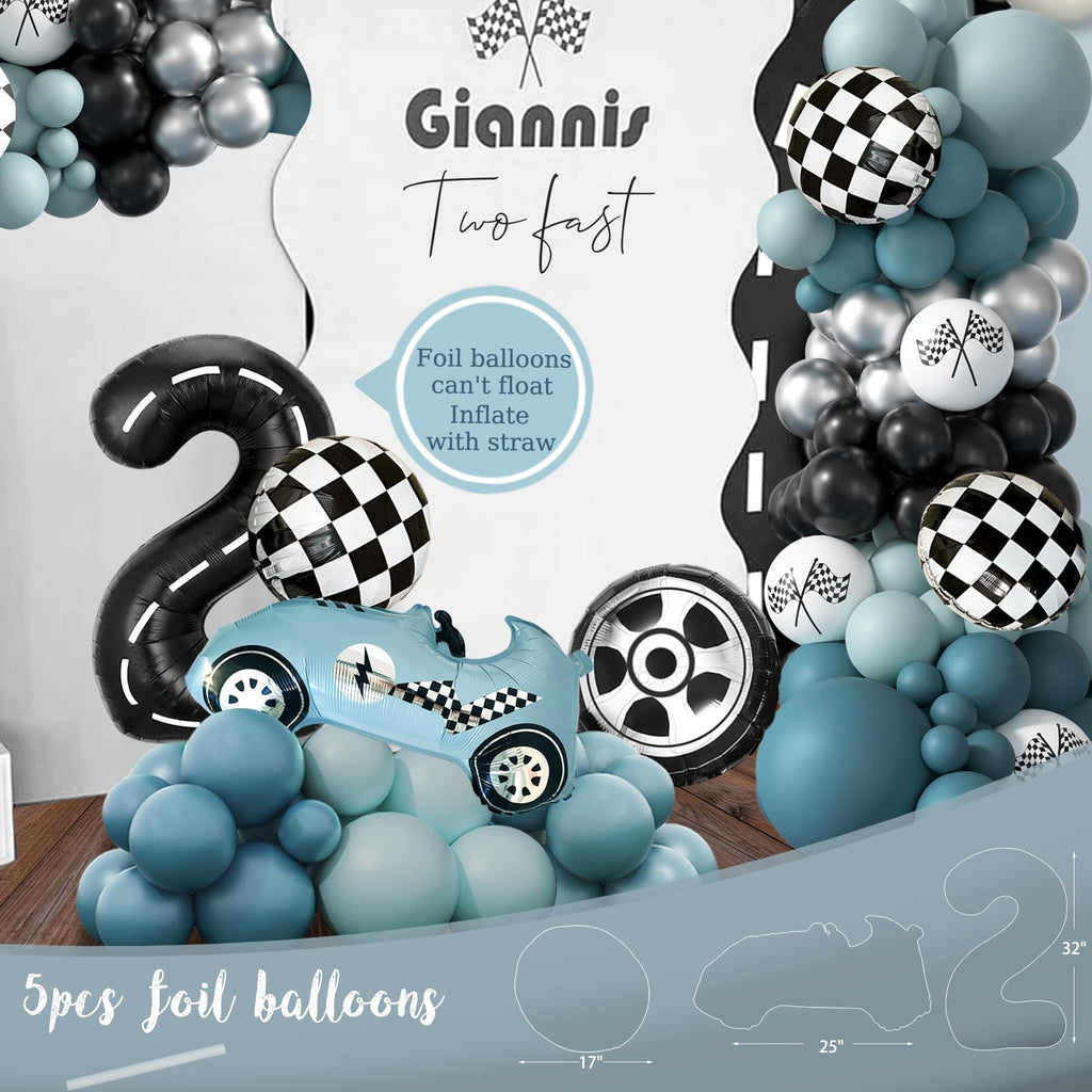 HYCSANBAO Two Fast Birthday Decorations – Race Car 2nd Birthday Kit