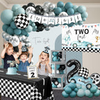 HYCSANBAO Two Fast Birthday Decorations – Race Car 2nd Birthday Kit