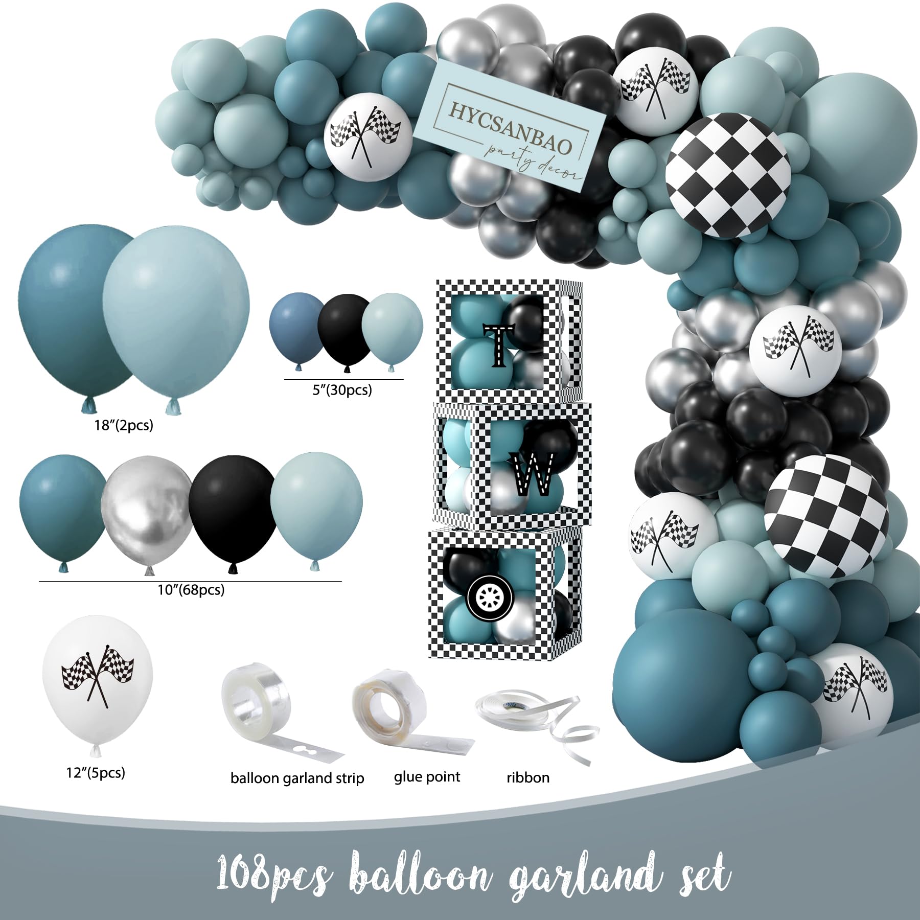 HYCSANBAO Two Fast Birthday Decorations – Race Car 2nd Birthday Kit