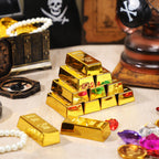 HyDren 24 Pcs Fake Gold Bar Prop Set with Canvas Money Bags | Movie & Party Decor
