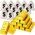 HyDren 24 Pcs Fake Gold Bar Prop Set with Canvas Money Bags | Movie & Party Decor