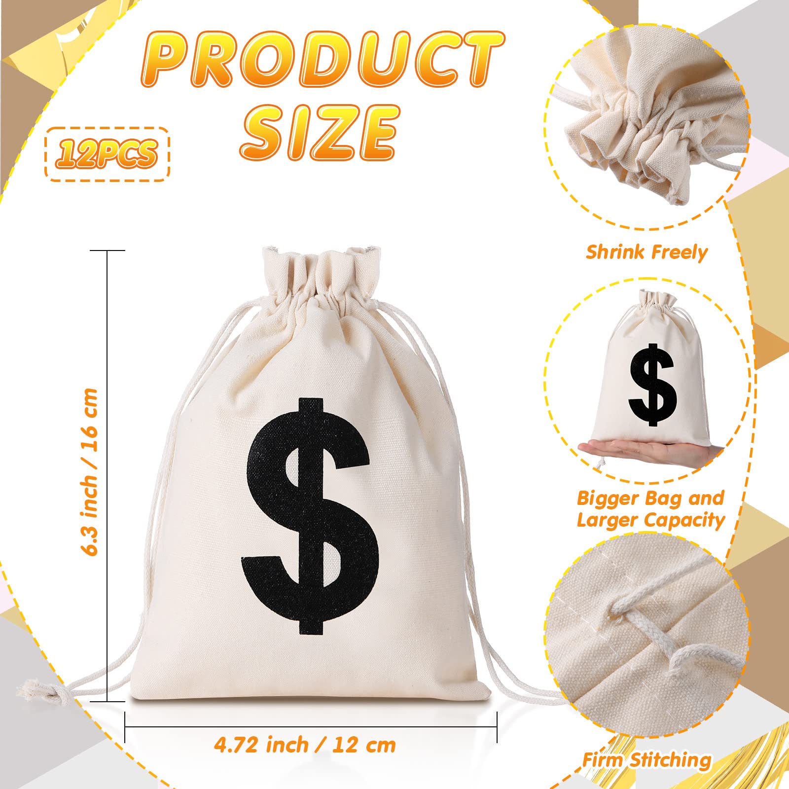 HyDren 24 Pcs Fake Gold Bar Prop Set with Canvas Money Bags | Movie & Party Decor
