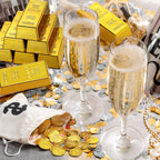 HyDren 24 Pcs Fake Gold Bar Prop Set with Canvas Money Bags | Movie & Party Decor