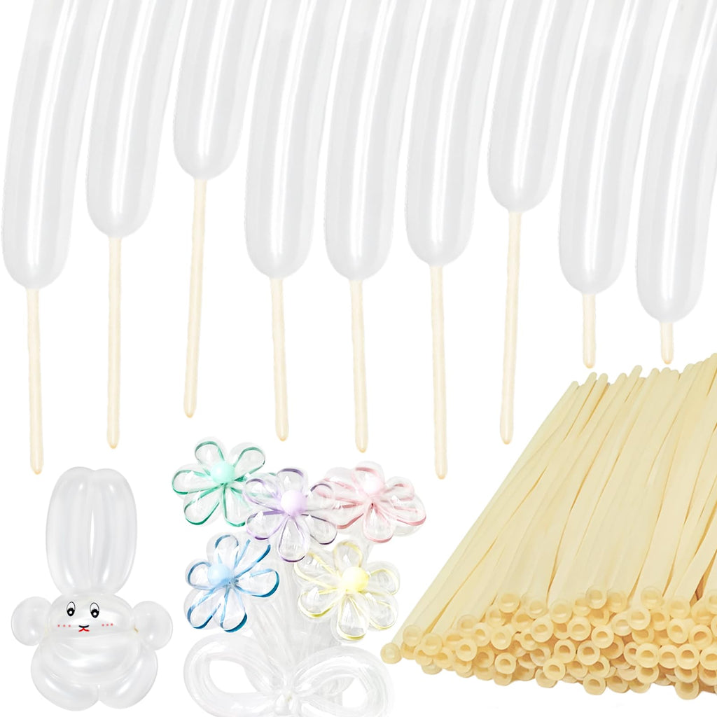 HYKJNBW 100Pcs Clear 260Q Balloons for Balloon Arches - Long Skinny Latex
