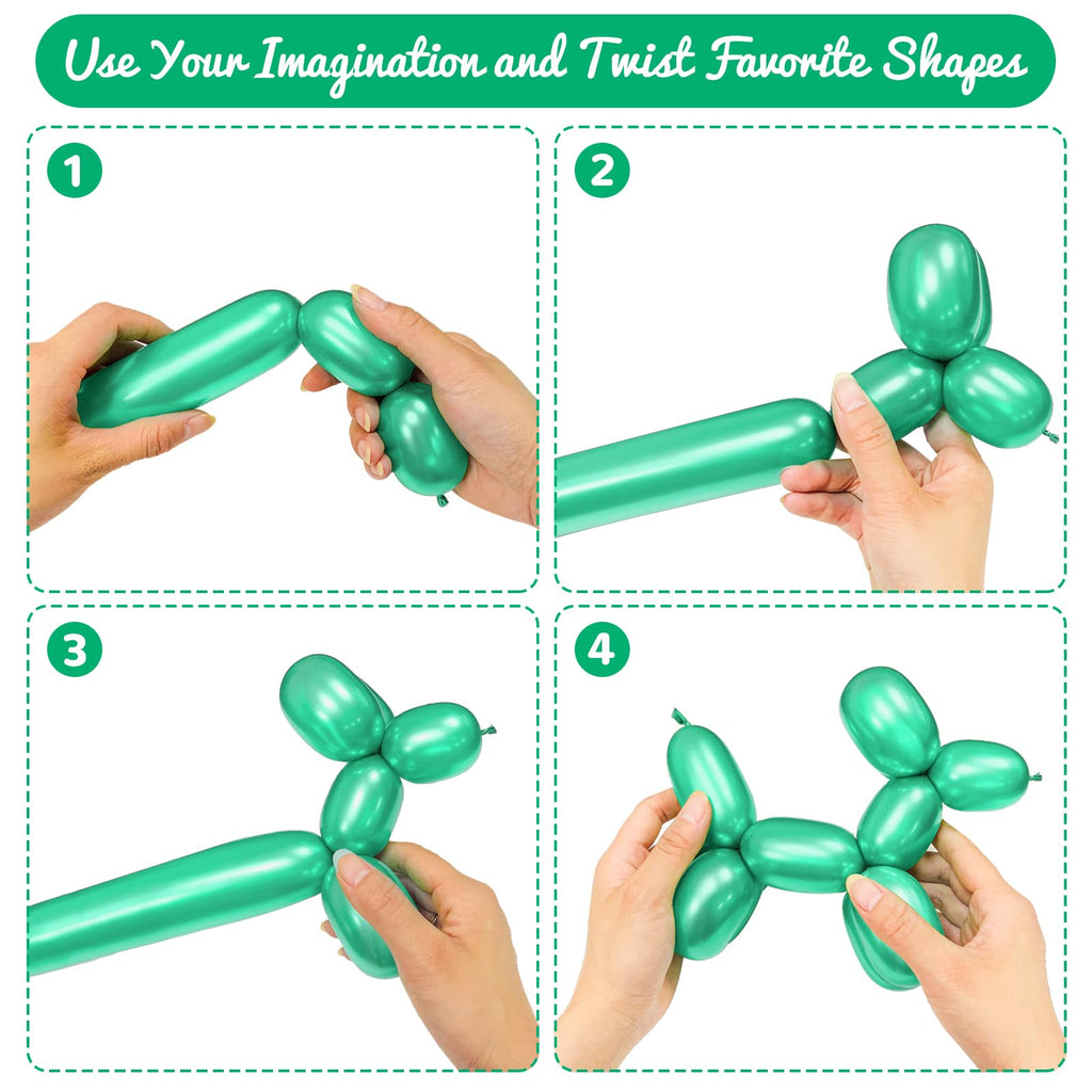 HYKJNBW 100Pcs Metallic Green Chrome 260 Balloons – Long Skinny Twist Balloons for Party Decor
