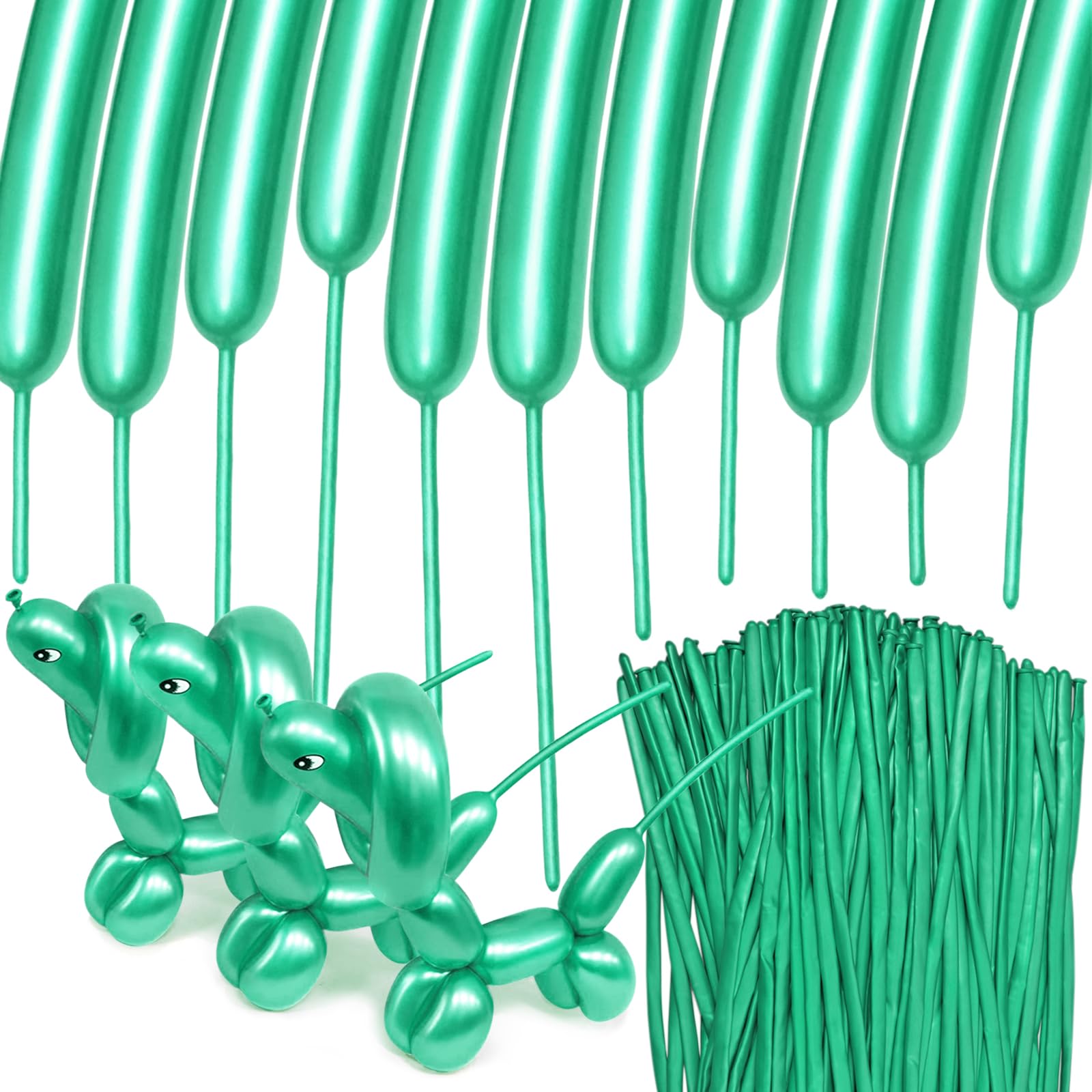 HYKJNBW 100Pcs Metallic Green Chrome 260 Balloons – Long Skinny Twist Balloons for Party Decor
