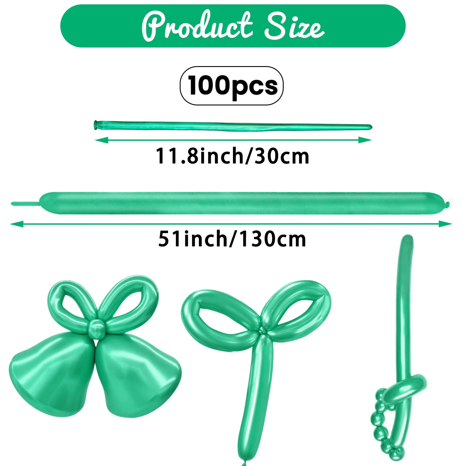 HYKJNBW 100Pcs Metallic Green Chrome 260 Balloons – Long Skinny Twist Balloons for Party Decor