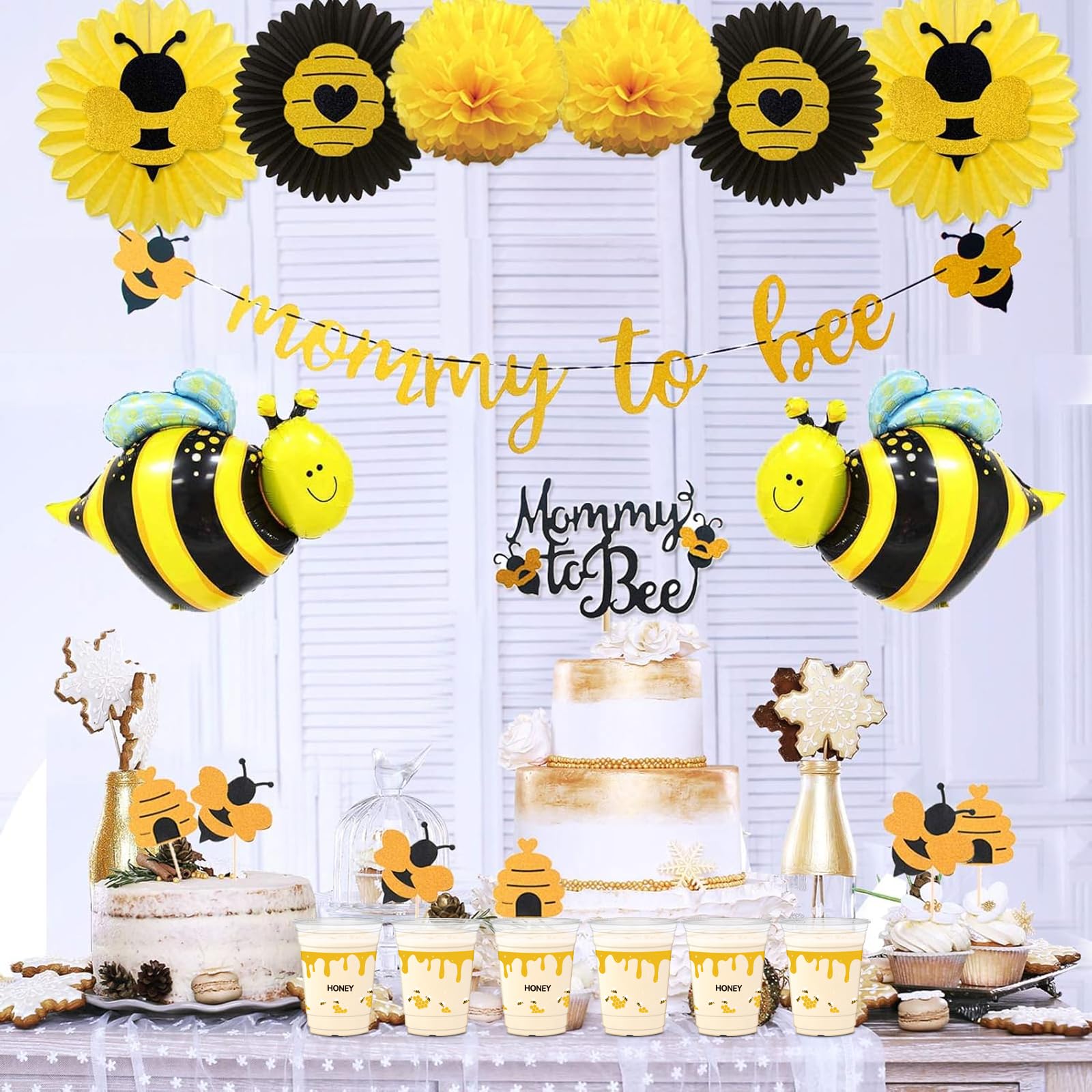 HYMENEX 50 Pcs Honey Bee Cups - 12 oz Clear Plastic Party Cups for Drinks | Baby Shower & Birthday Decor