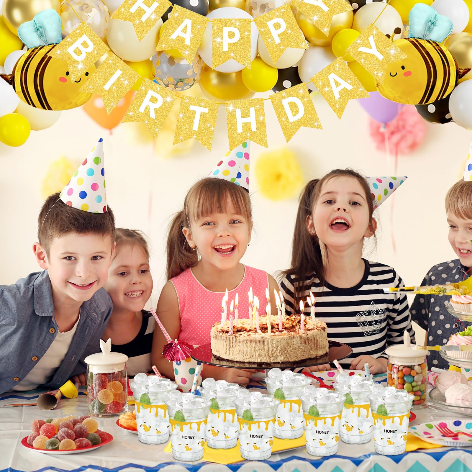 HYMENEX 50 Pcs Honey Bee Cups - 12 oz Clear Plastic Party Cups for Drinks | Baby Shower & Birthday Decor