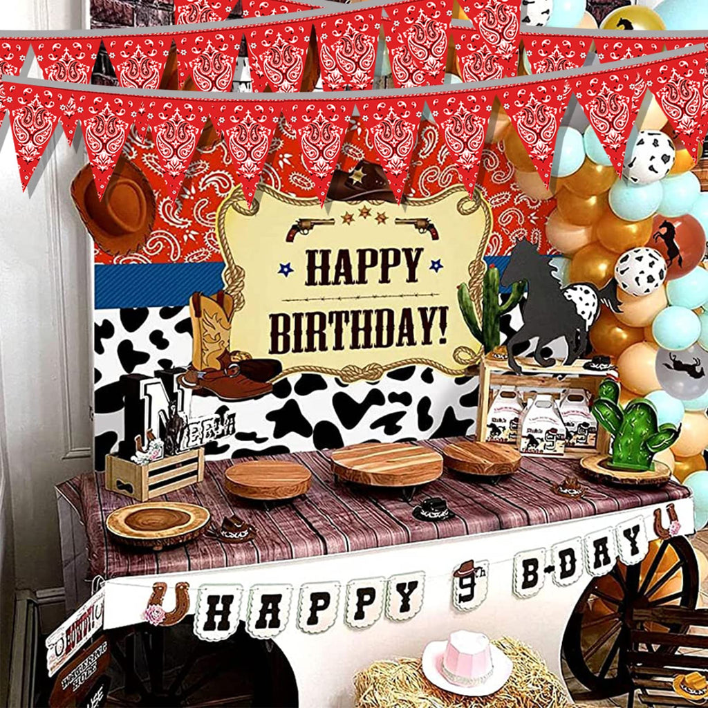 Hysilla 49ft Western Birthday Pennant Banner – Cowboy Theme Triangle Flags for Party Decor