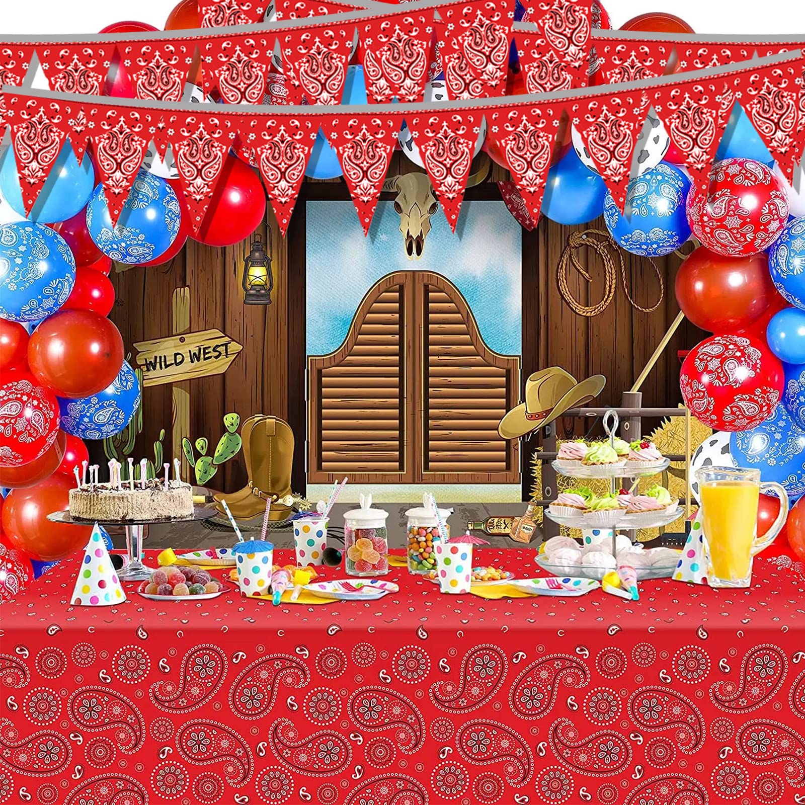 Hysilla 49ft Western Birthday Pennant Banner – Cowboy Theme Triangle Flags for Party Decor