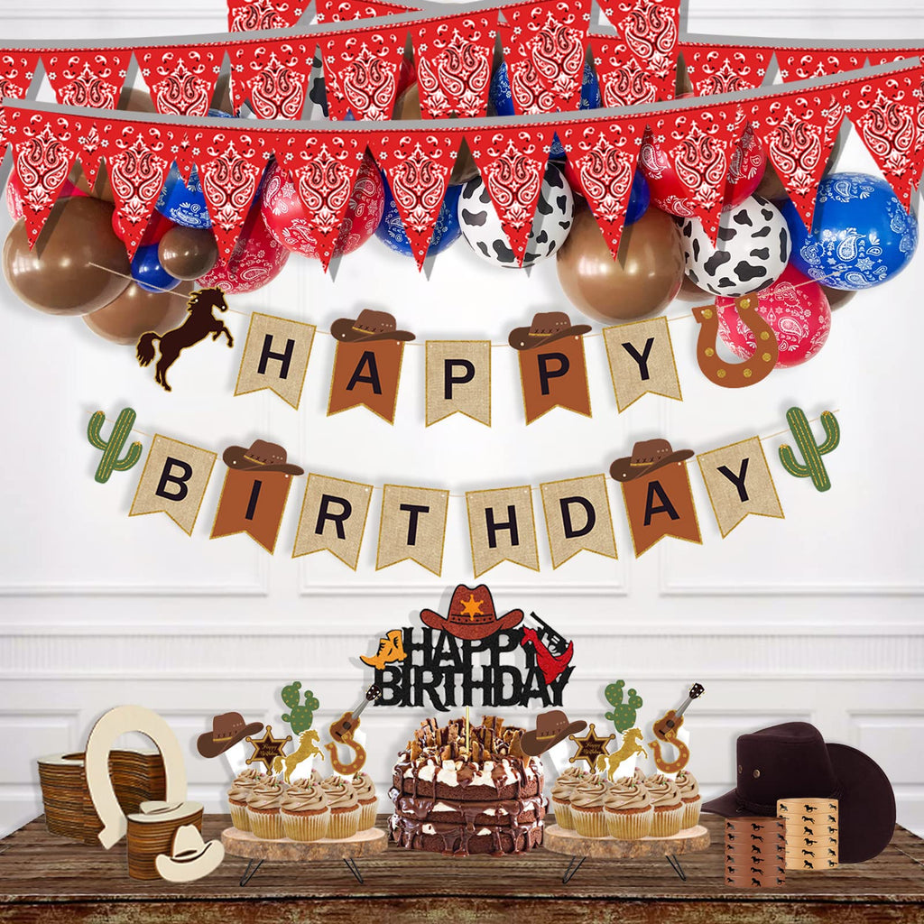 Hysilla 49ft Western Birthday Pennant Banner – Cowboy Theme Triangle Flags for Party Decor