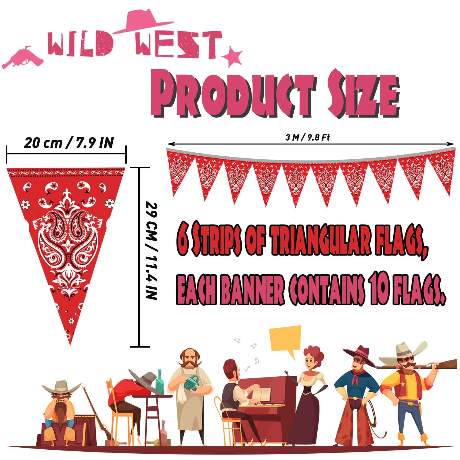 Hysilla 49ft Western Birthday Pennant Banner – Cowboy Theme Triangle Flags for Party Decor