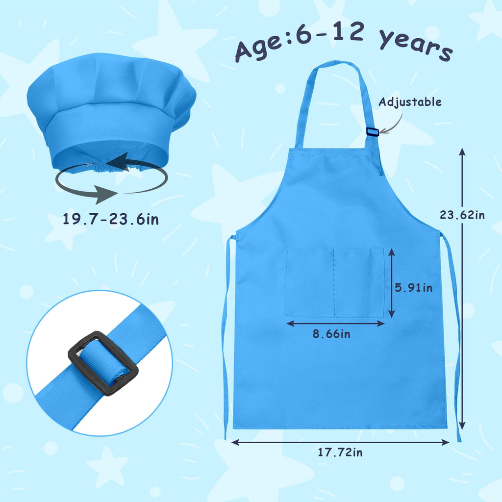 IAGBIBUI Kids Apron and Chef Hat Set – 30 Pieces, Adjustable for Ages 6-13, Multicolor