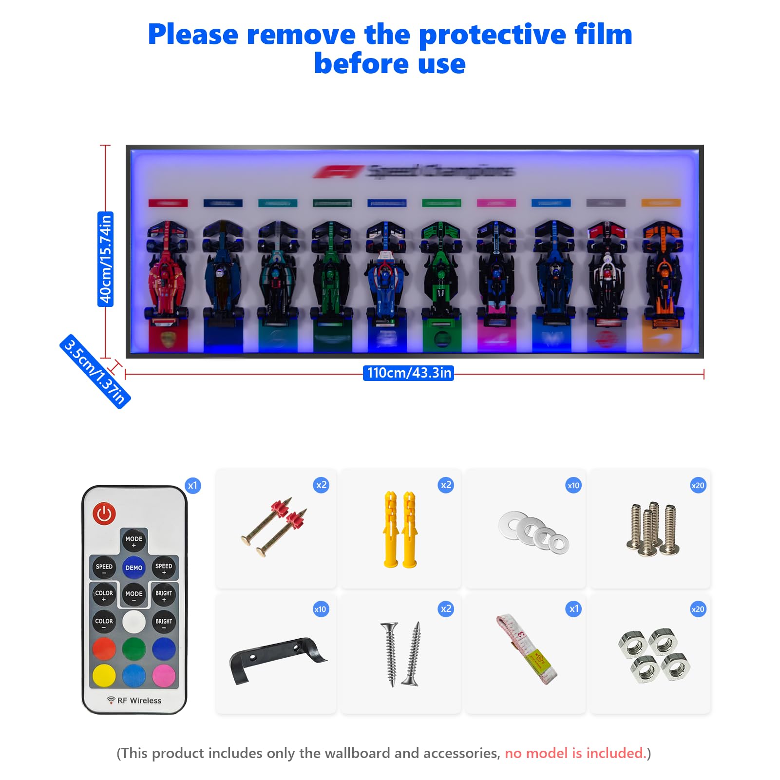 iCUANUTY Display Wallboard for Lego F1 66802 Pack – RGB LED Lights, 22 Modes, Wall Mount