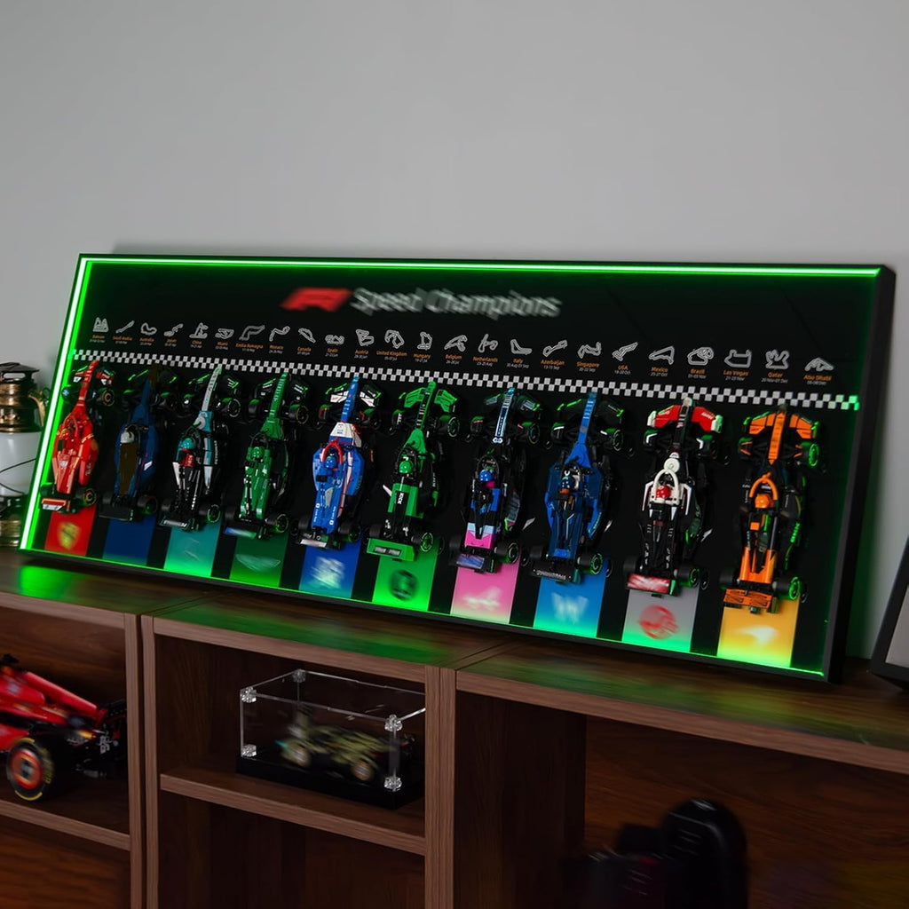 iCUANUTY Display Wallboard with RGB LED Lights for Lego Speed Champions F1 10-in-1