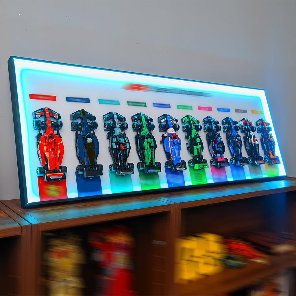 iCUANUTY Display Wallboard for Lego F1 66802 Pack – RGB LED Lights, 22 Modes, Wall Mount