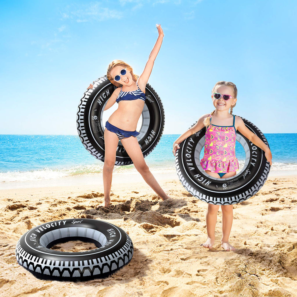 iefoah Inflatable Tire Tubes Pool Floats – 4 Pack for Kids & Adults | Car Theme Party Decor
