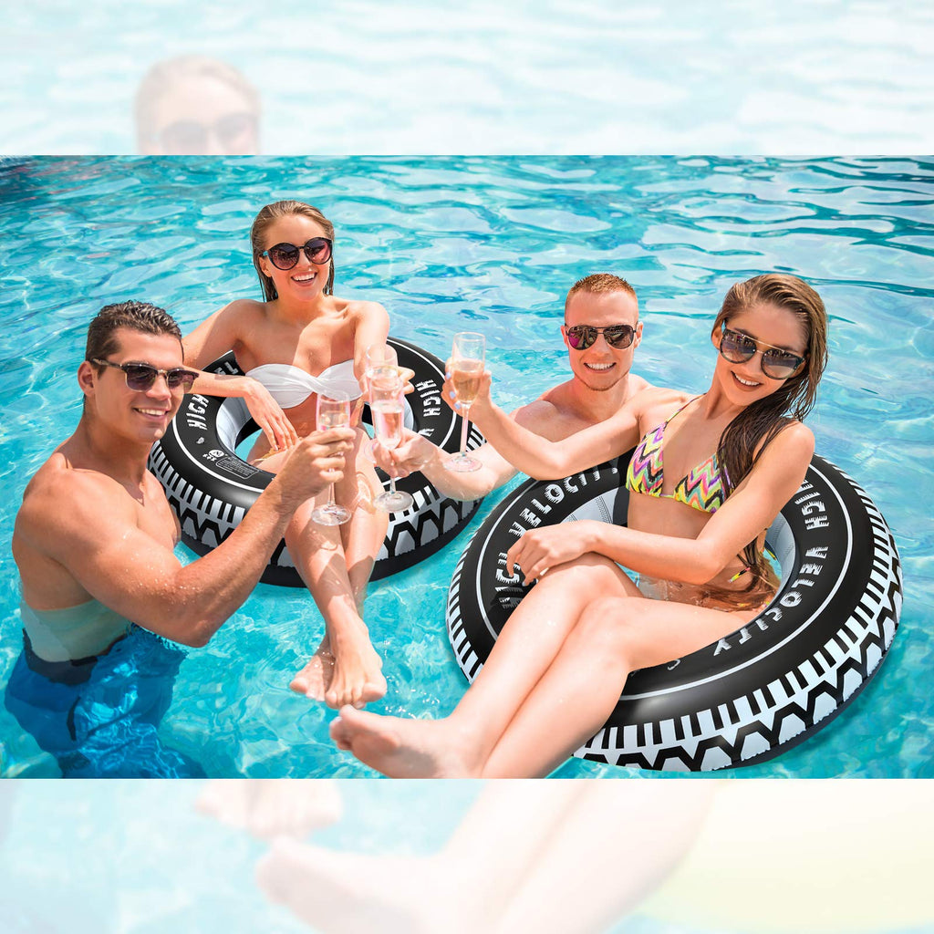 iefoah Inflatable Tire Tubes Pool Floats – 4 Pack for Kids & Adults | Car Theme Party Decor