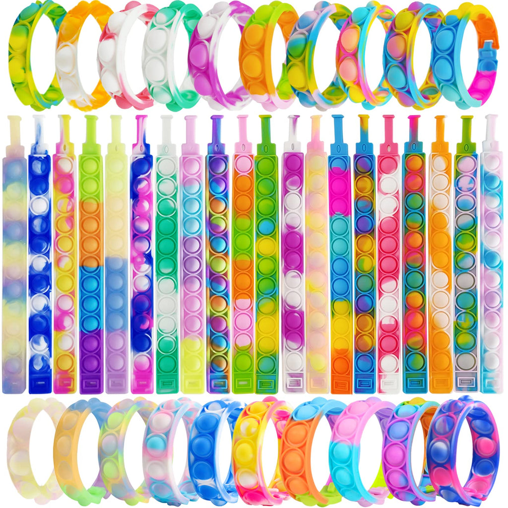 IERKEIE 60 Pcs Pop Bubble Fidget Bracelets – Sensory Wristbands for Party Favors