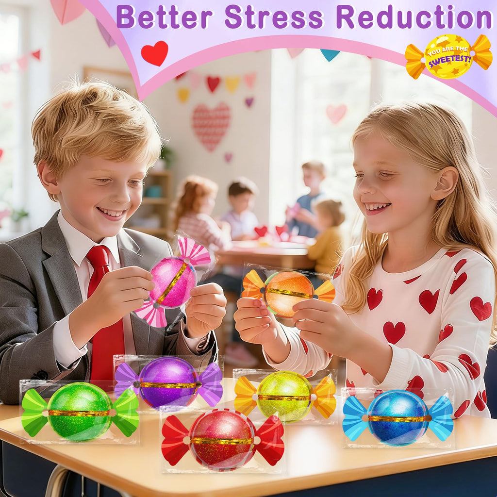 iGeeKid 28-Pack Glitter Stress Balls with Valentine Cards – Classroom Prizes & Party Favors
